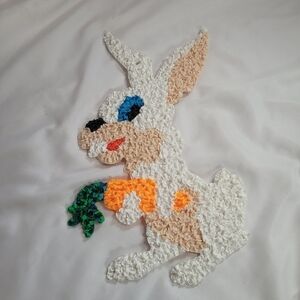 VTG Melted Plastic Popcorn White Easter Bunny Decoration